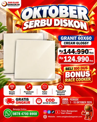 Granit 60x60 Cream Glossy krem mengkilap