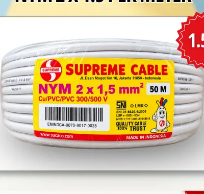 Kabel listrik tembaga Siprera NYM 2x1,5mm per meter