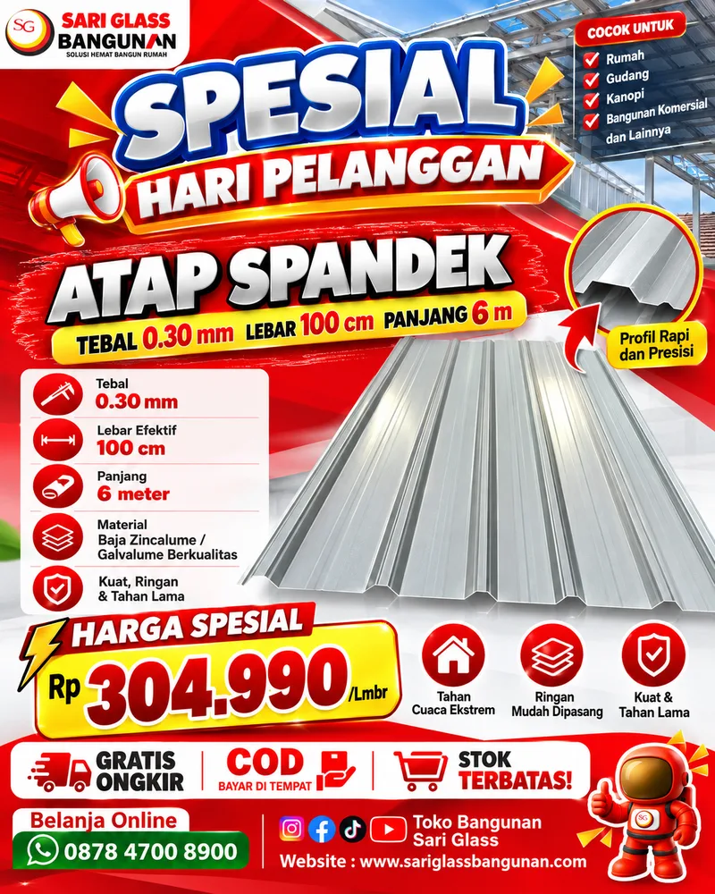 Atap Spandek 0.30 mm 6 Meter