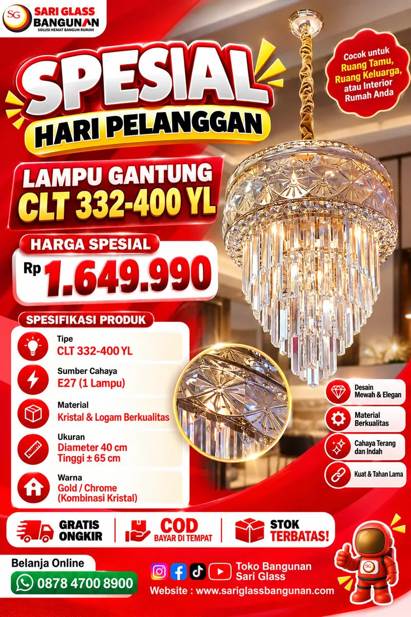 Lampu Gantung Kristal CLT332-400YL