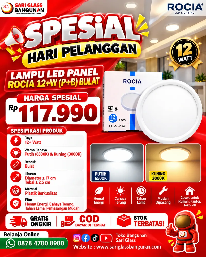 Rocia Lampu Panel 12W Bulat