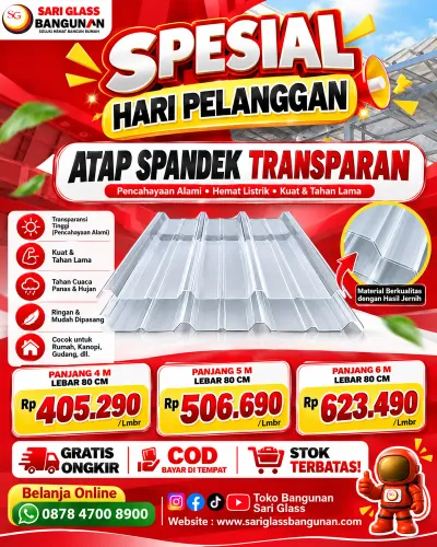 Atap transparan Varisha spandek L80cm panjang 4 meter