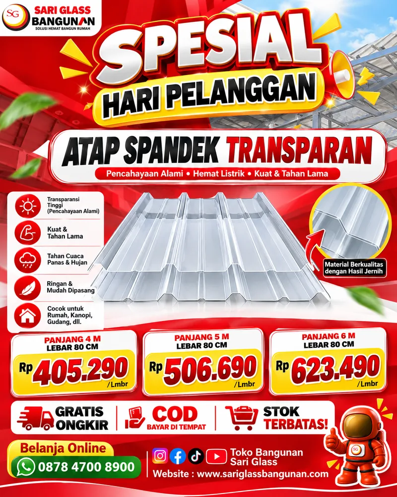 Atap transparan Varisha spandek L80cm panjang 5 meter