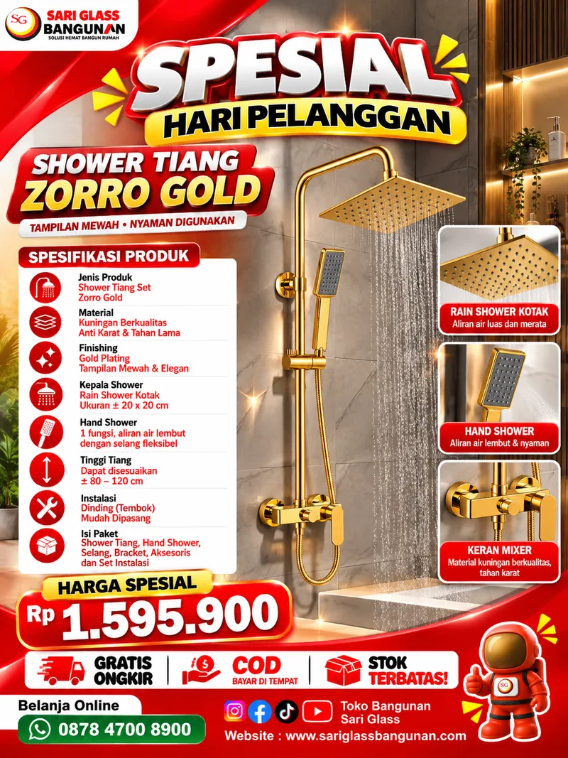 Zorro Gold Shower Tiang Set