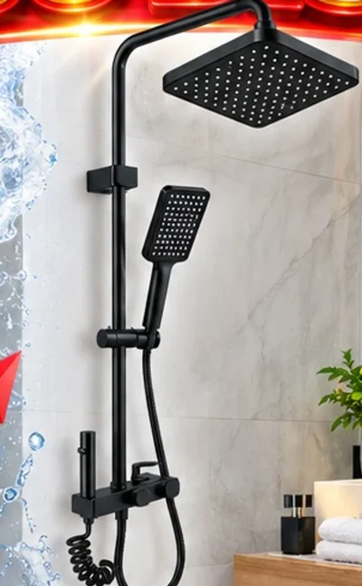 Shower tiang Isco Black set promo Sari Glass Bangunan Majenang