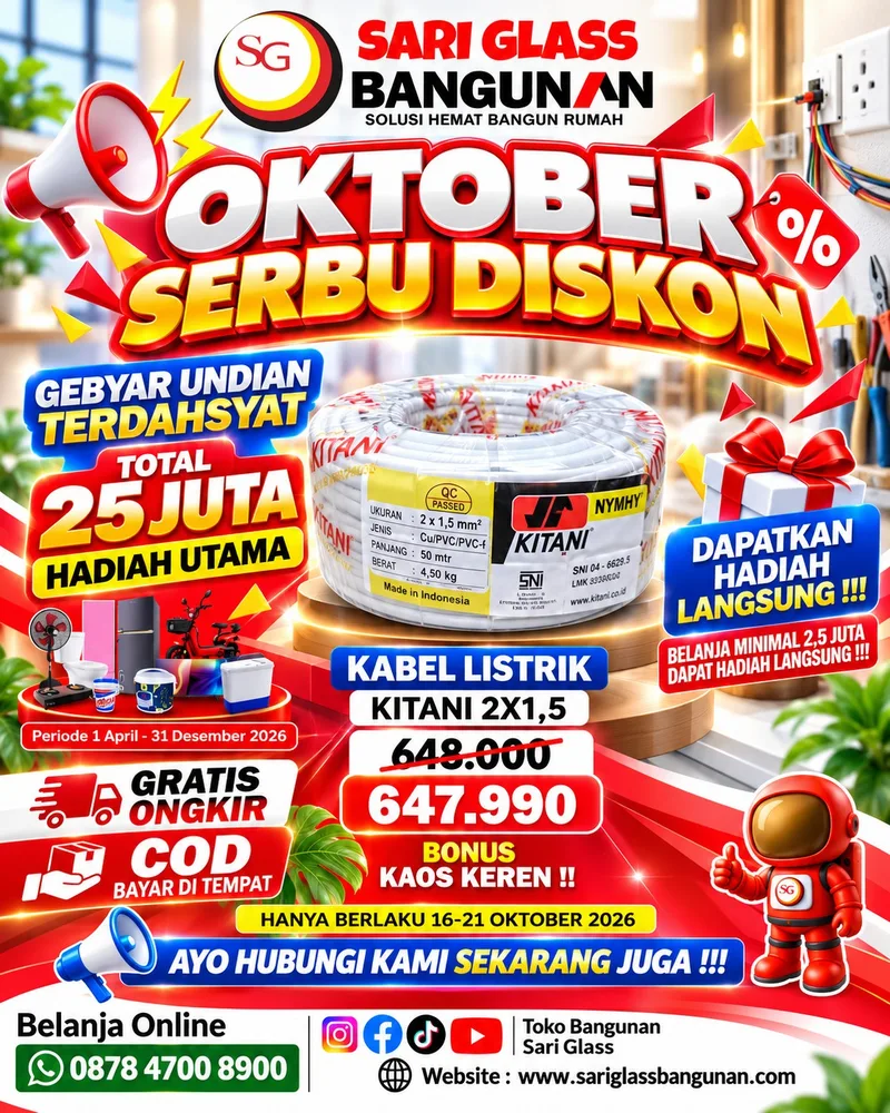 Poster promo Oktober Kabel Listrik dan Perlengkapan Elektrikal Sari Glass Bangunan Majenang