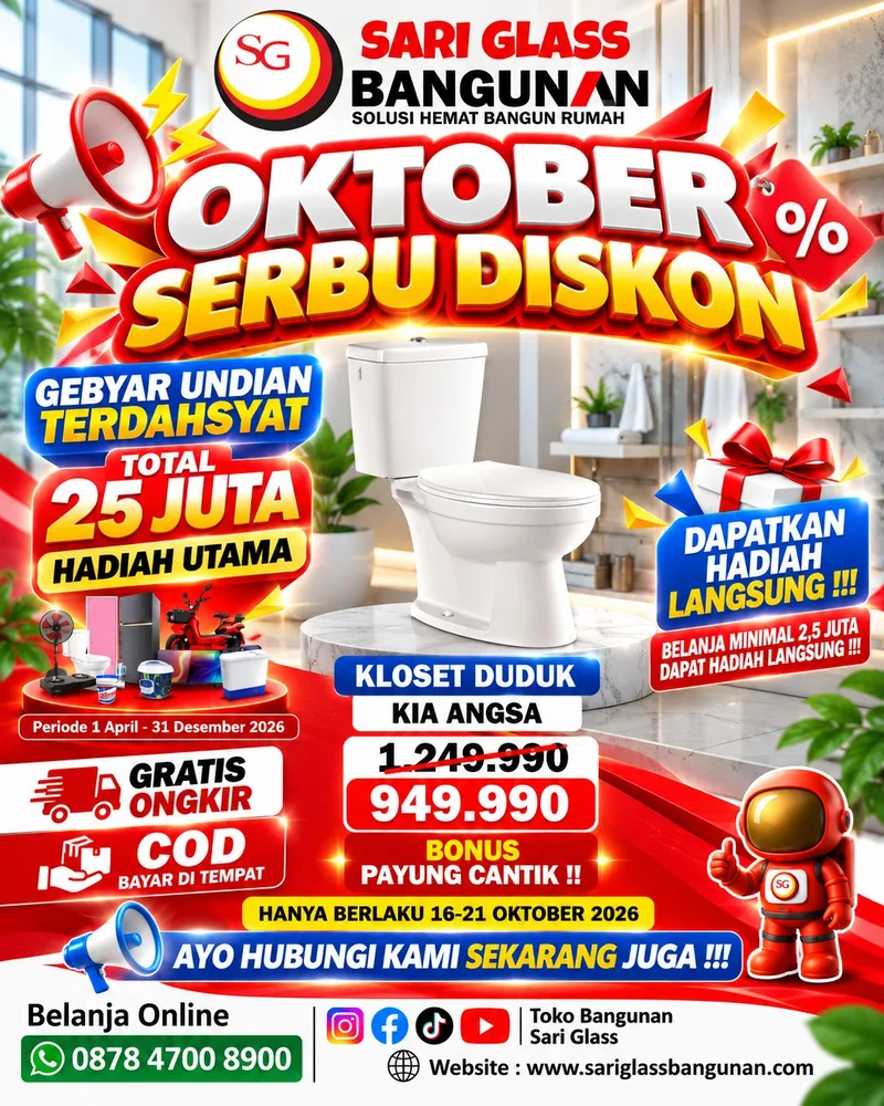 Poster promo Oktober Kloset, Pintu, Toren Air, dan Sanitary Sari Glass Bangunan Majenang