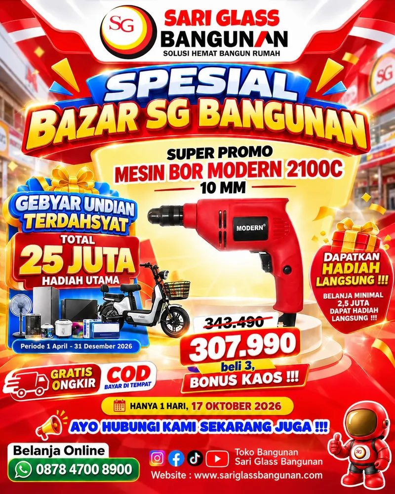 Poster promo Oktober Mesin Bor, Gerobak, dan Perkakas Proyek Sari Glass Bangunan Majenang